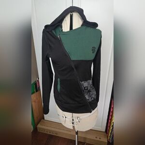 Black and Green Asymmetrical Zip Hoodie